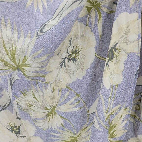 Vintage Silk Faux Wrap Skirt L Lavender Cream Floral Elastic Waist Tea Length - Picture 2 of 8